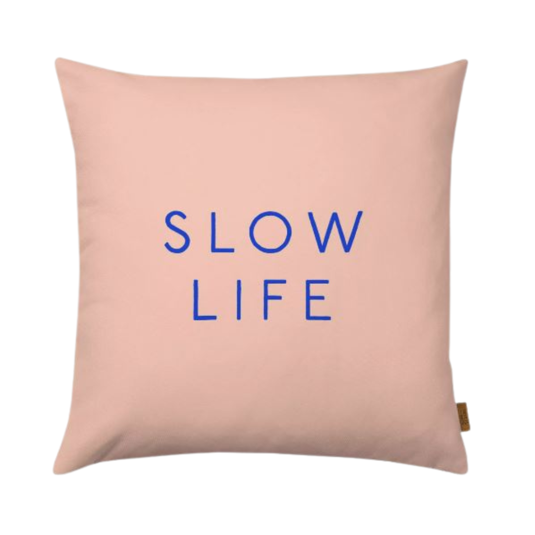 Kissen Slow Life Typo rosa - textilwerk