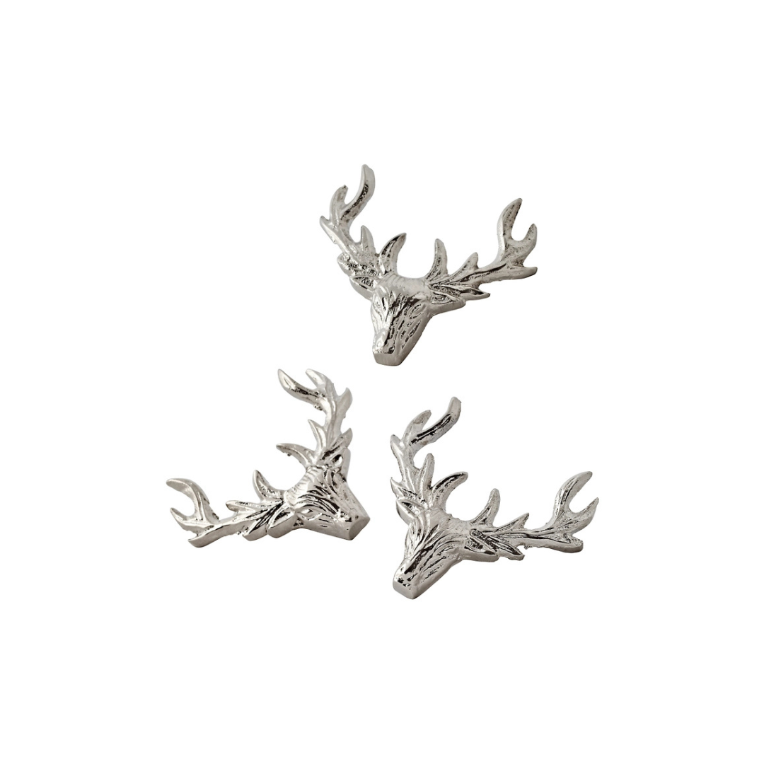 3er Set Kerzenpin Kerzenstecker Elch, Aluminium vernickelt - silber