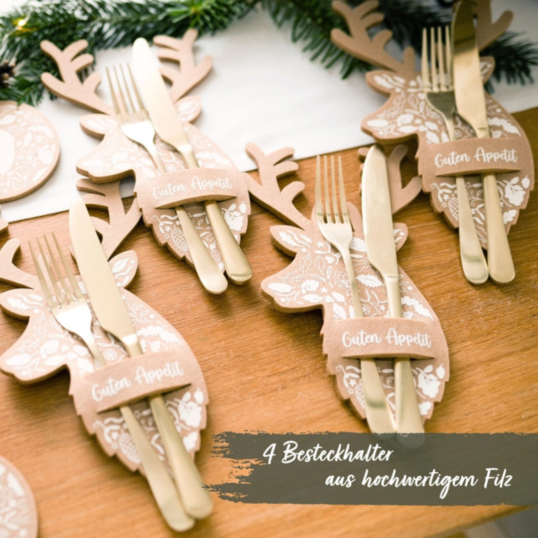 4 Filzbesteckhalter Hirsch Set 07