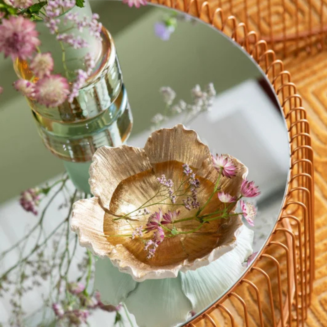 Deko Schale Flower Bloom Creme Gold Ø20cm -KARE