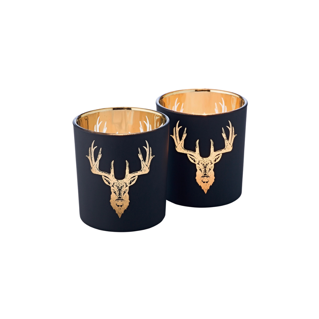 Teelicht 2er Set Hirsch Lio H 8 cm matt-schwarz