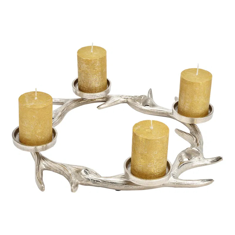 Adventskranz im Geweih Design aus Metall, Silber
