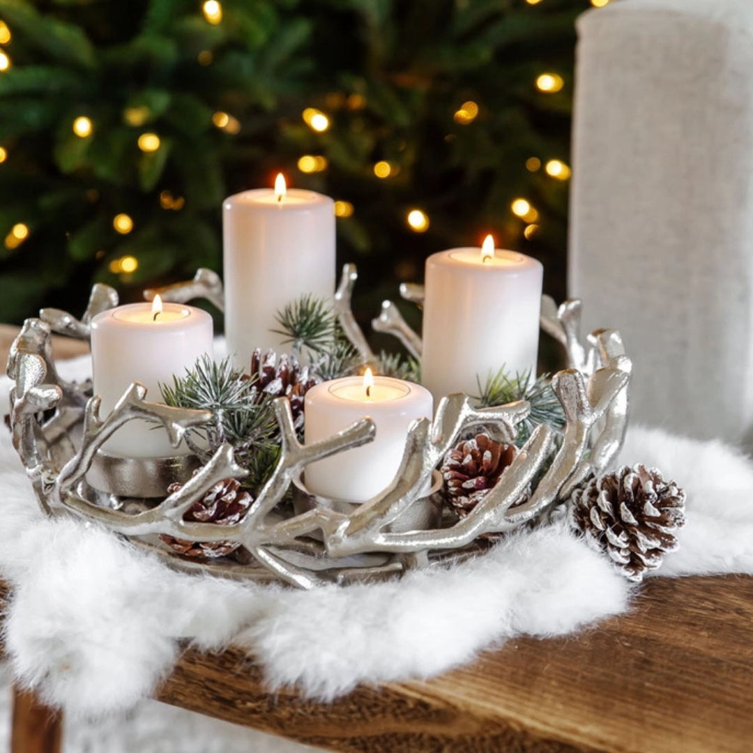 Adventskranz Porus - Geweih-Design - Aluminium vernickelt
