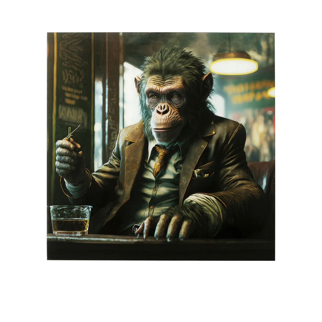 Glasbild Drinking Monkey 100x100cm