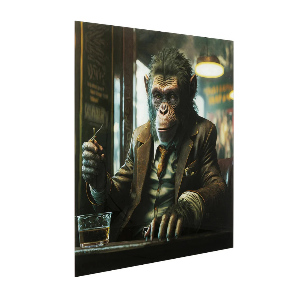 Glasbild Drinking Monkey 100x100cm