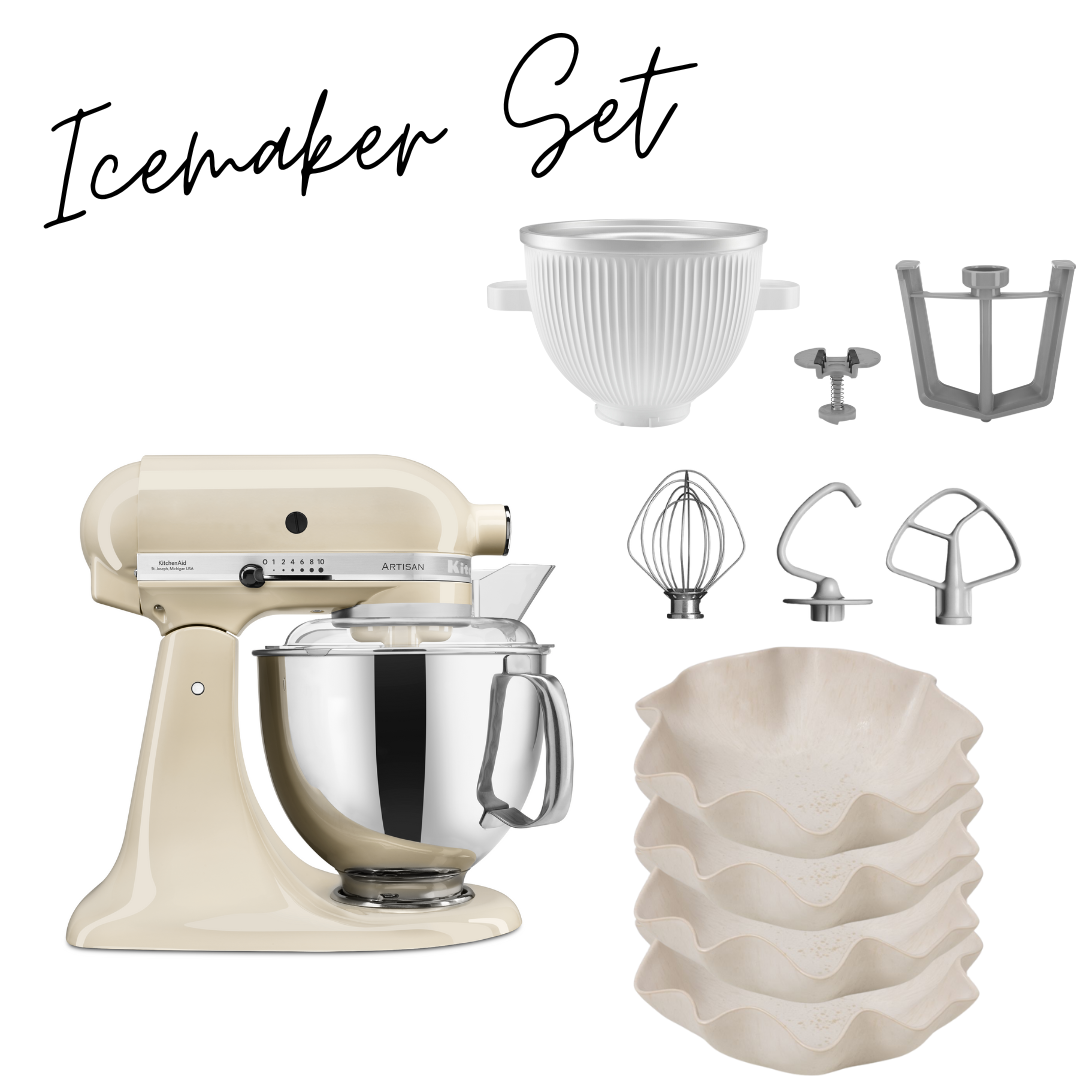 KitchenAid 4,7 l Artisan CREME inkl. Eismaschine und Motel a Mio Geschirr-Set